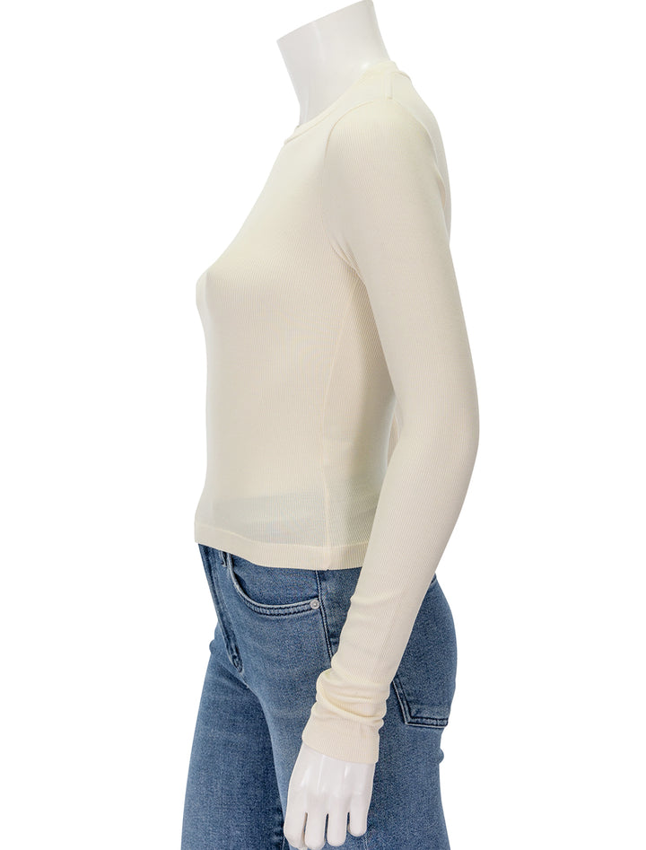 Side view of Stateside's fine rib cropped tee in cream.