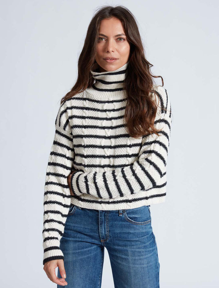 striped cable cropped turtleneck