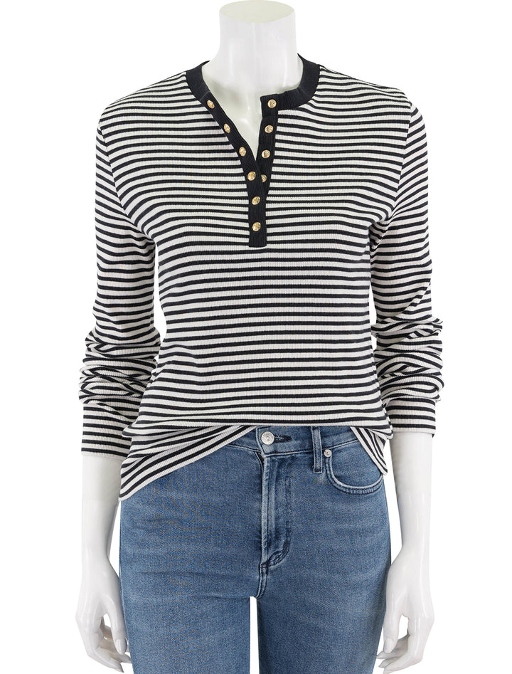 alessia long sleeve tee in cream and black stripe