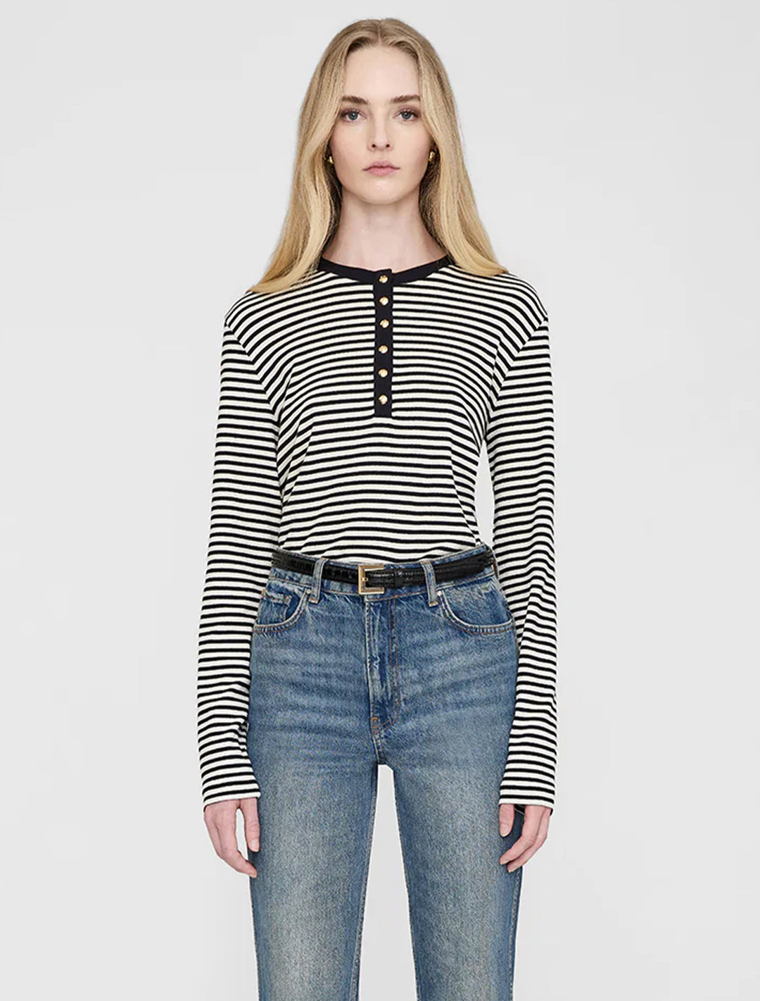 alessia long sleeve tee in cream and black stripe