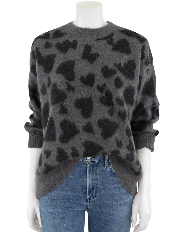 sydney crew sweater in black and grey hearts