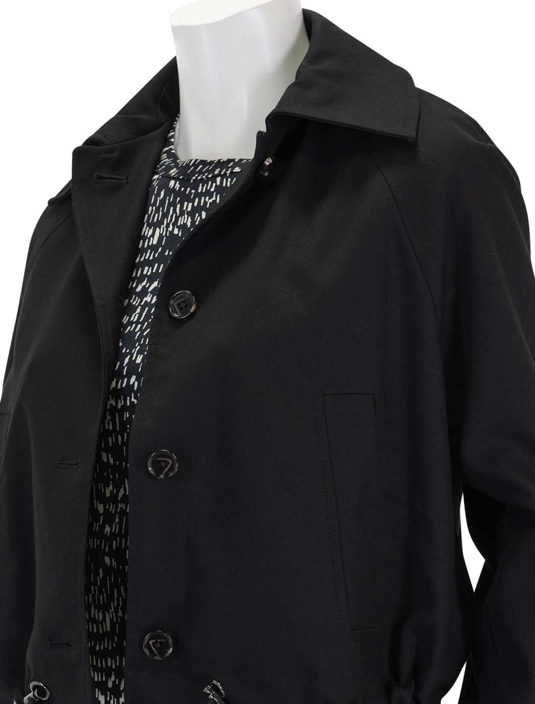 Close-up view of Rails' north jacket in black.