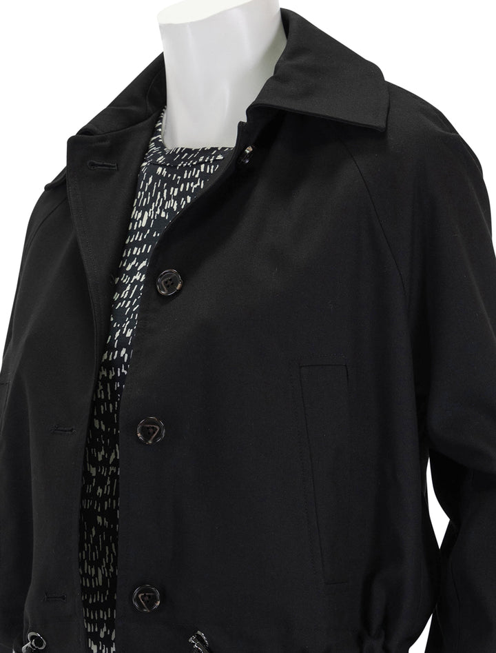 Close-up view of Rails' north jacket in black.