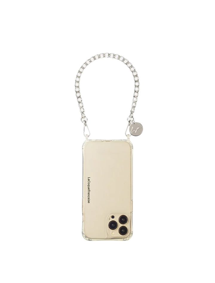 La Coque Francaise sona argent metal strap 40 cm attached to a phone case.