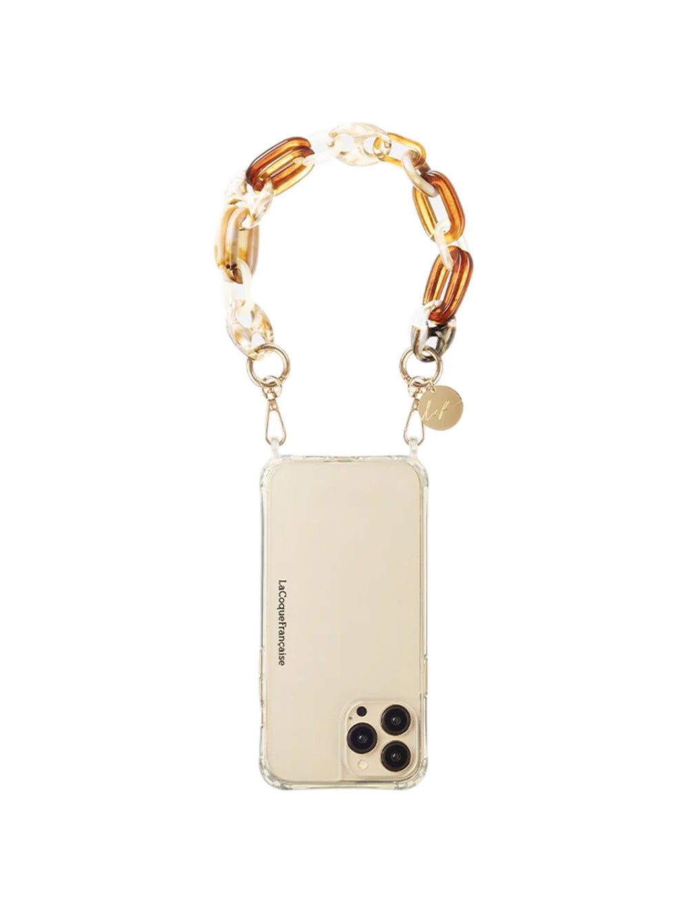 La Coque Francaise andy beige strap 40 cm attached to a phone case.