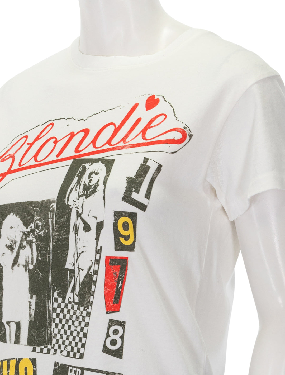 Close-up view of Daydreamer's blondie valentine collage tour tee.