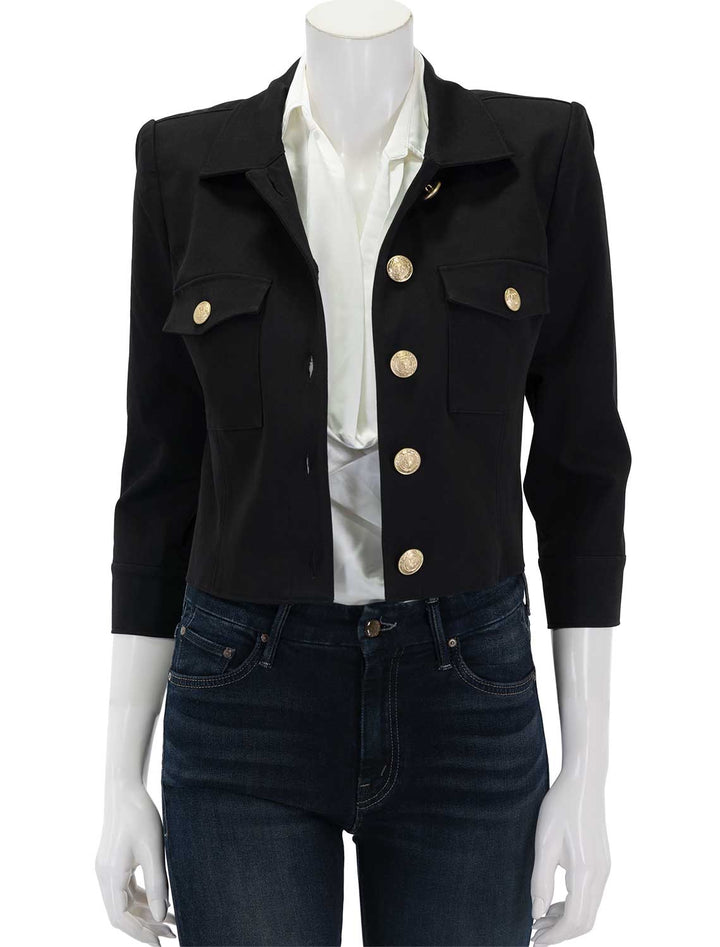 front view of kumi cropped fitted jacket in black