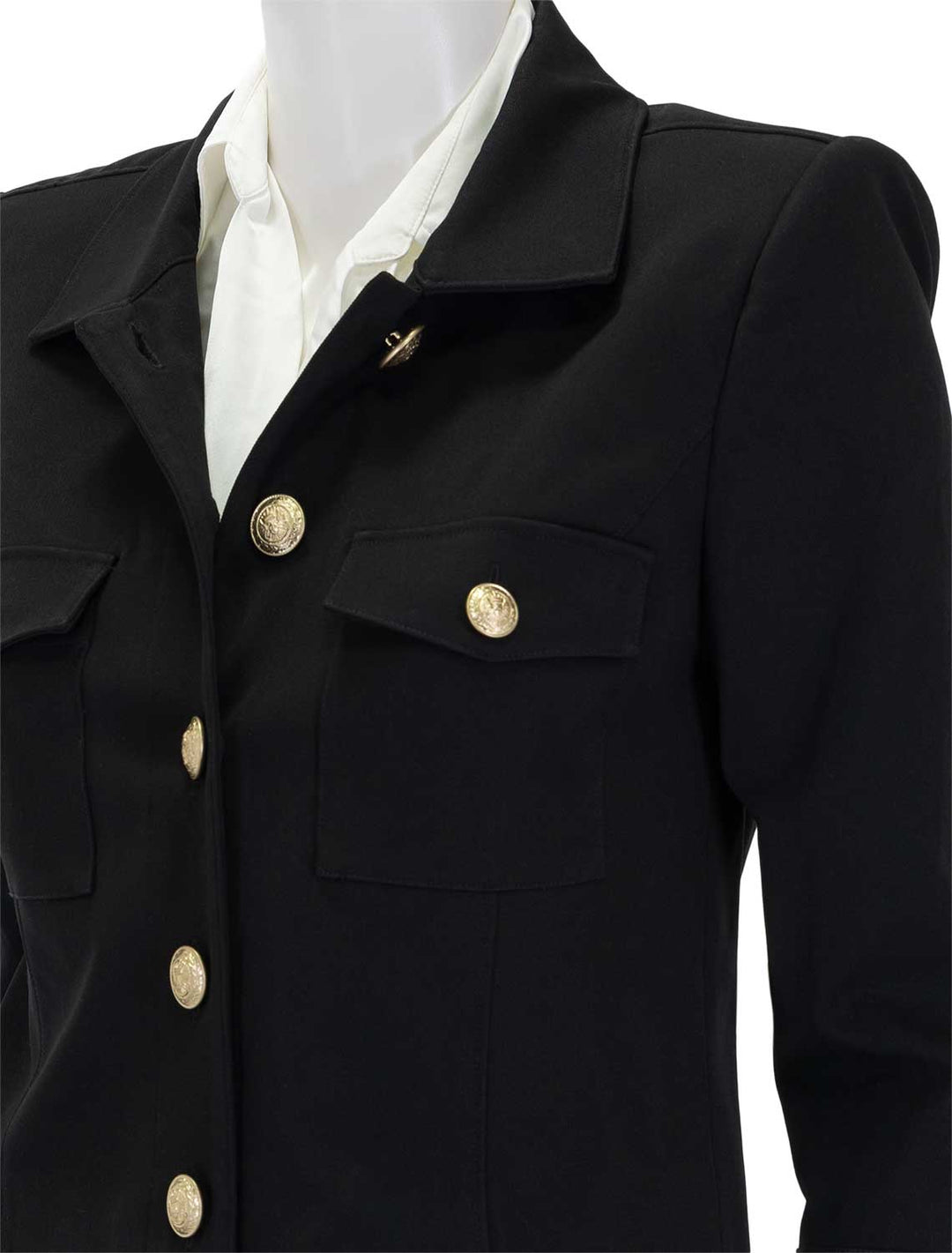 close up view of kumi cropped fitted jacket in black