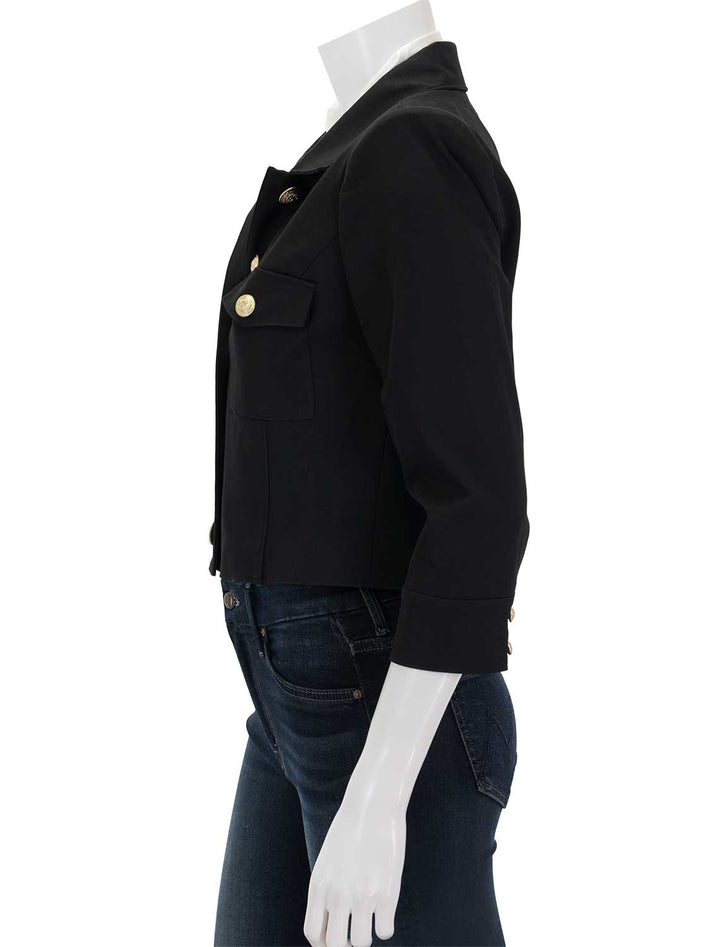 side view of kumi cropped fitted jacket in black