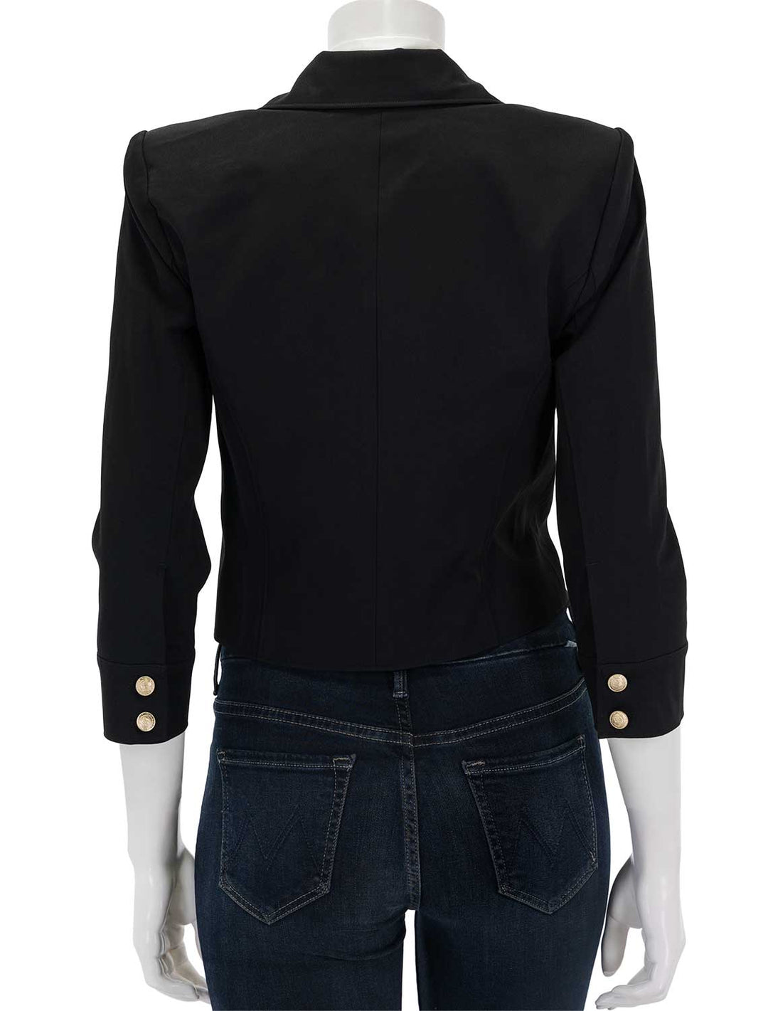 back view of kumi cropped fitted jacket in black