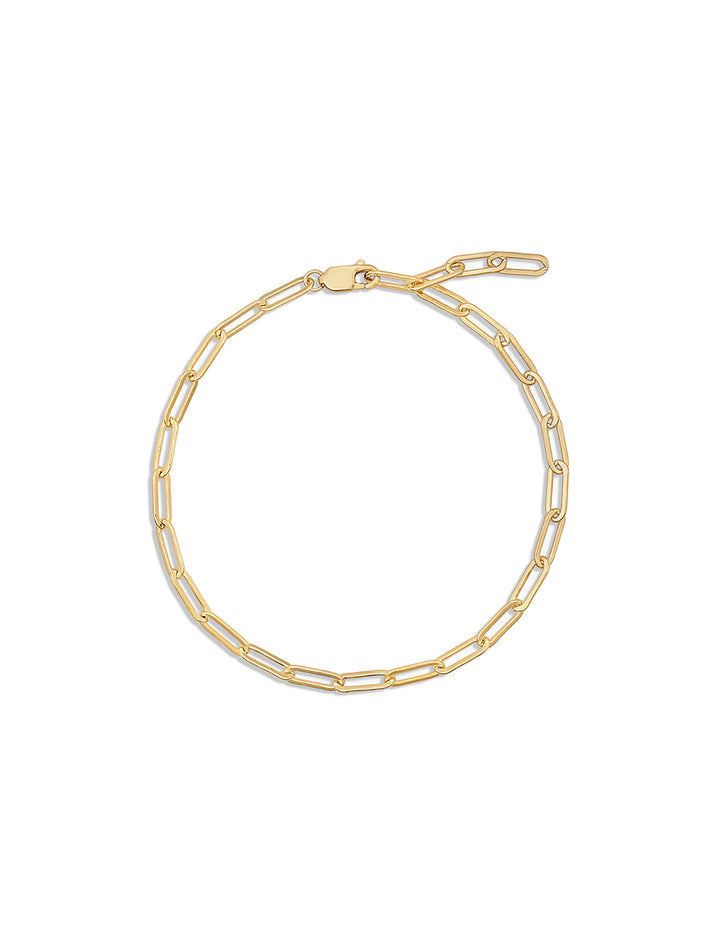 Overhead view of Thatch's finn bracelet in gold.