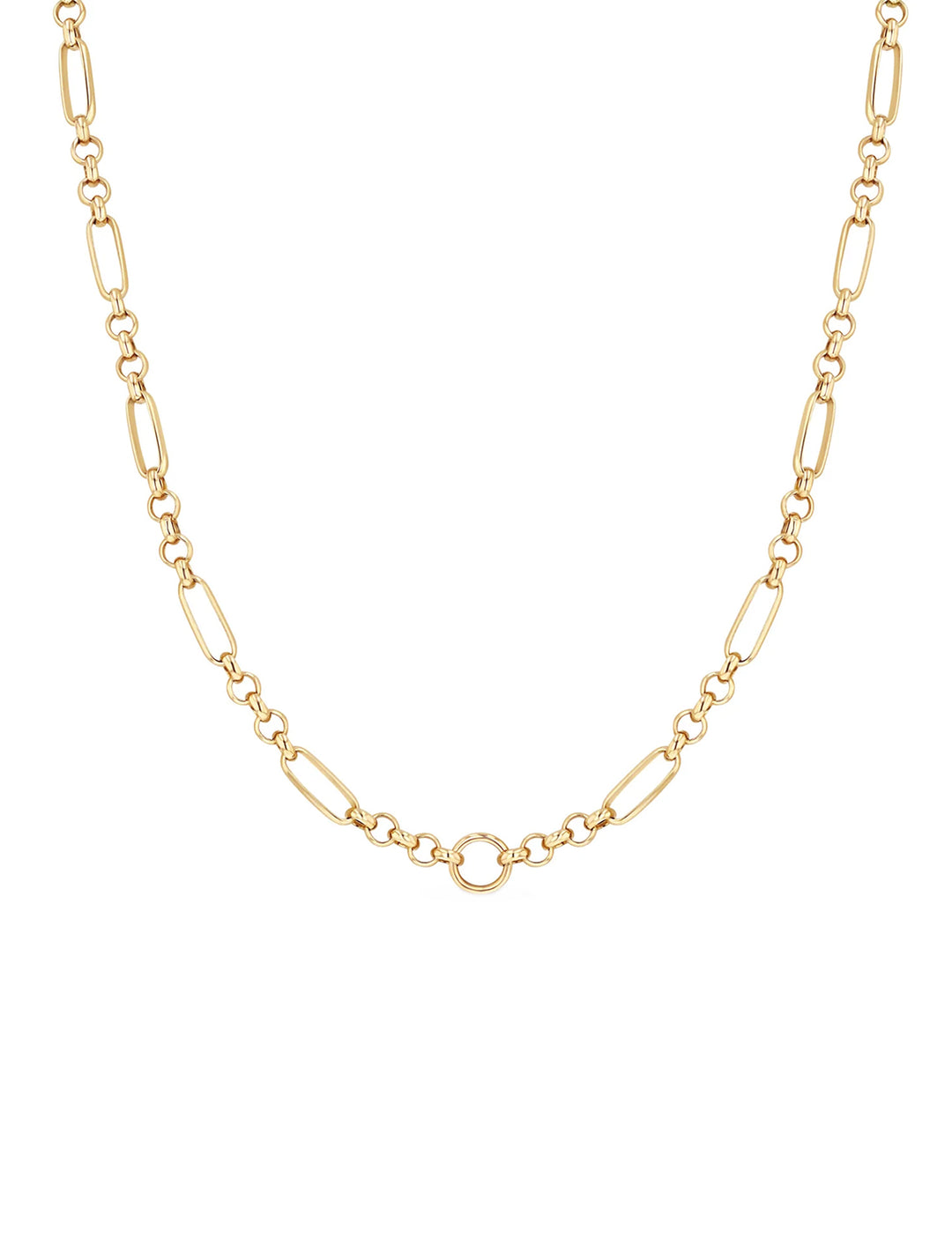 Front view of Zoe Chicco's paperclip and rolo chain necklace in 14k | 18".