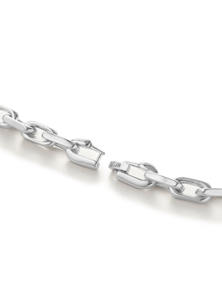 Close-up view of Jenny Bird's loire bracelet in silver.