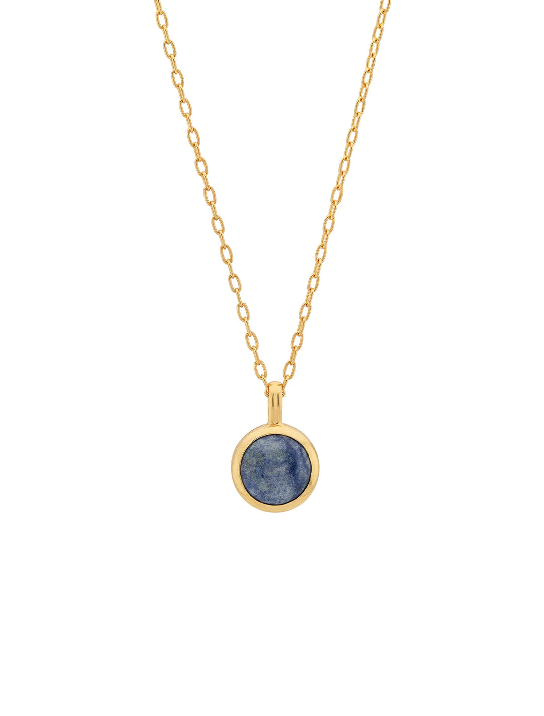 Front view of Anna Beck's dumortierite round pendant necklace.