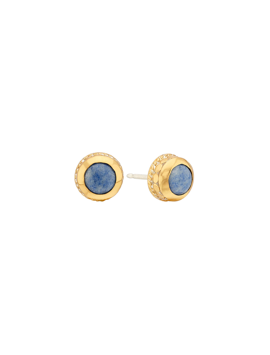 Front view of Anna Beck's dumortierirte stud earrings.