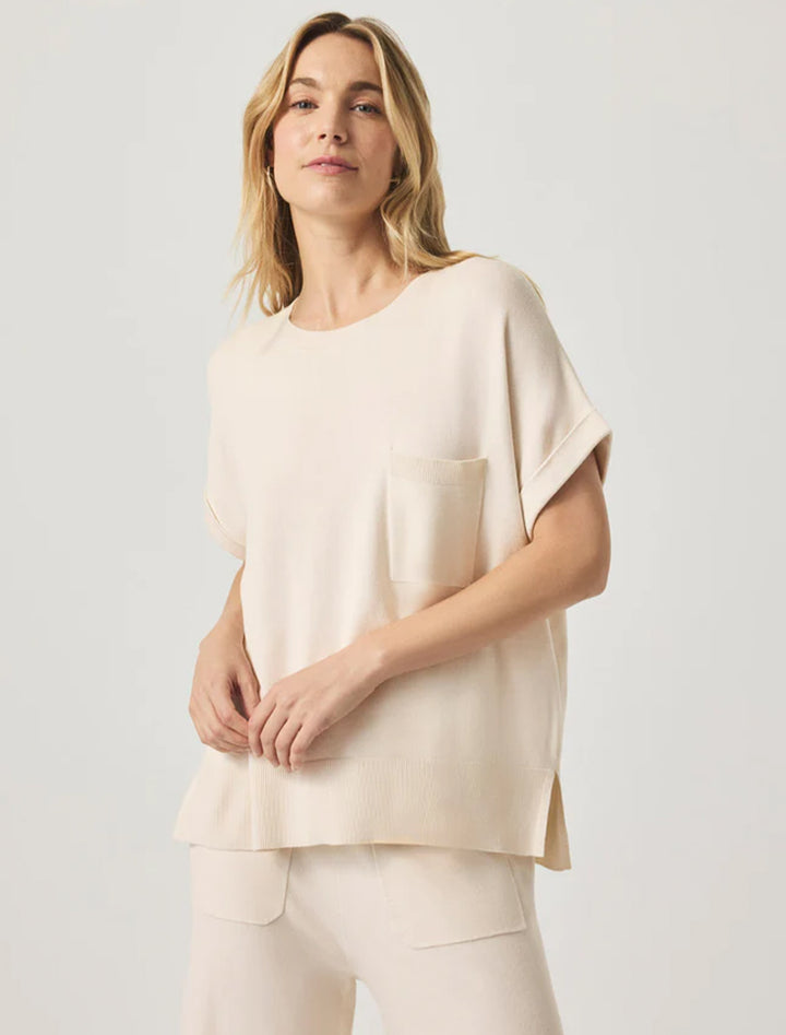 veronica short sleeve pocket sweater in moonstone