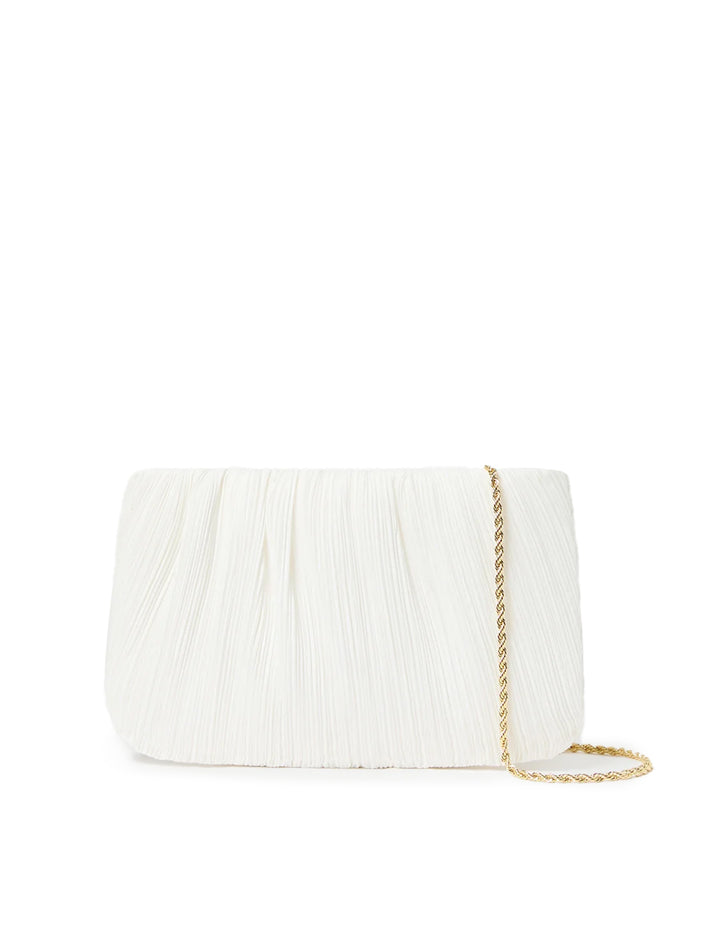 brit pleated clutch in true white