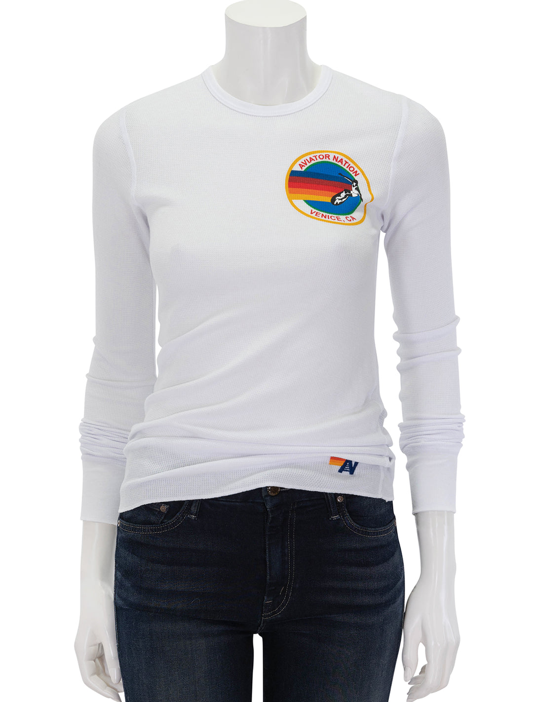 Front view of Aviator Nation's aviator nation thermal long sleeve in white.