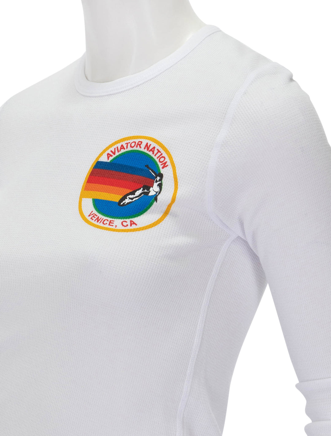 Close-up view of Aviator Nation's aviator nation thermal long sleeve in white.