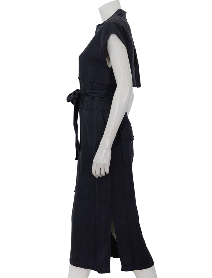 Side view of Saint Art's fran cargo dress in black.