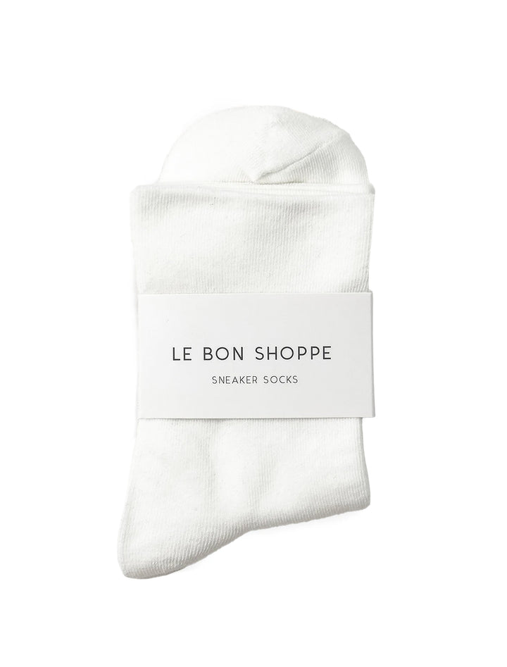 Overhead view of Le Bon Shoppe's sneaker socks in classic white.