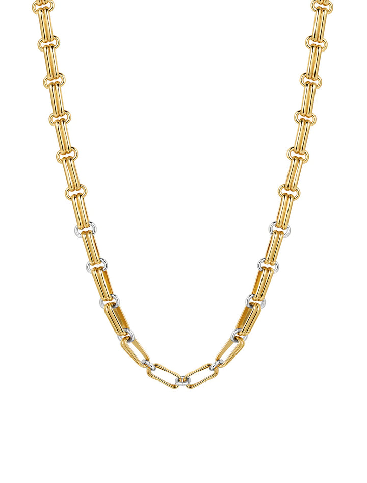 Front view of Luv AJ's dalia gold and silver chain necklace.