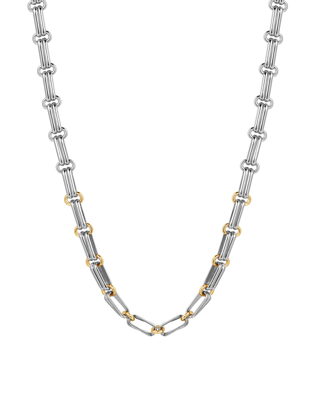 Front view of Luv AJ's dalia silver and gold chain necklace.