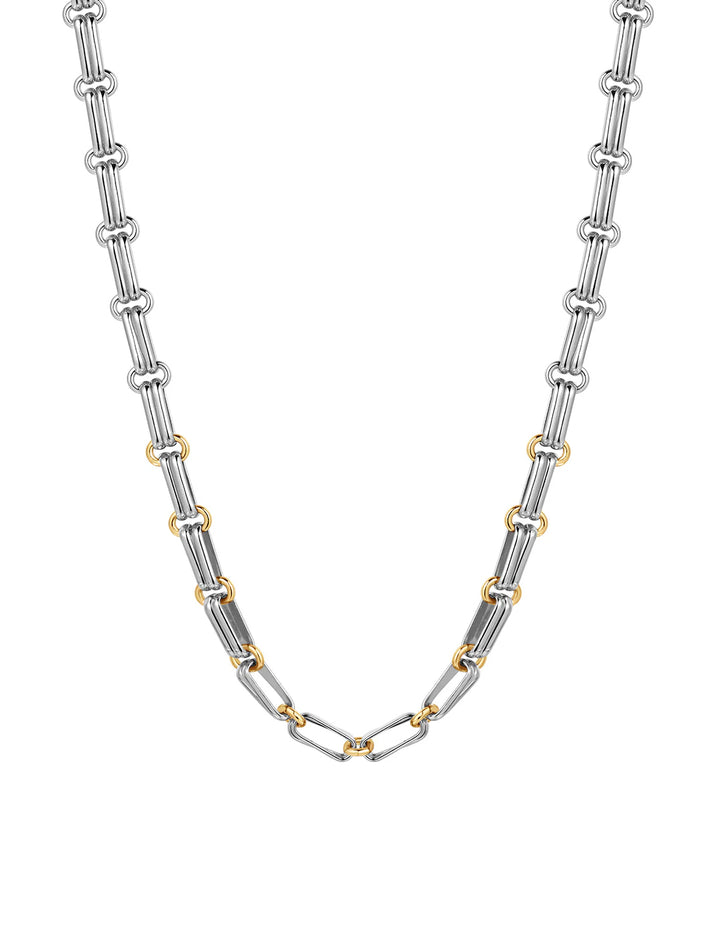 Front view of Luv AJ's dalia silver and gold chain necklace.