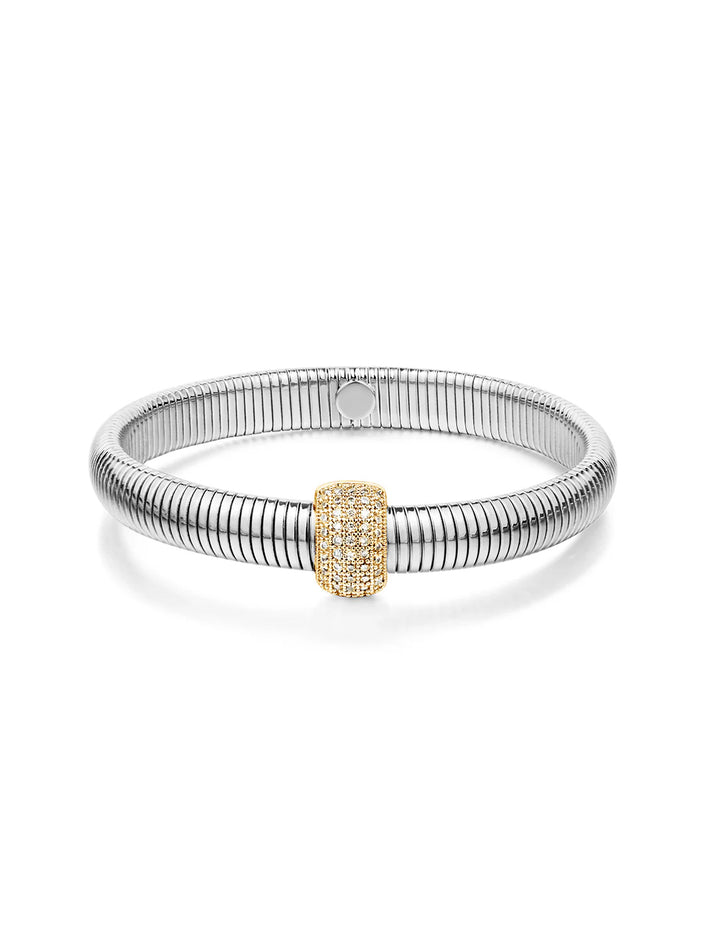 pave dome snake chain bracelet in silver