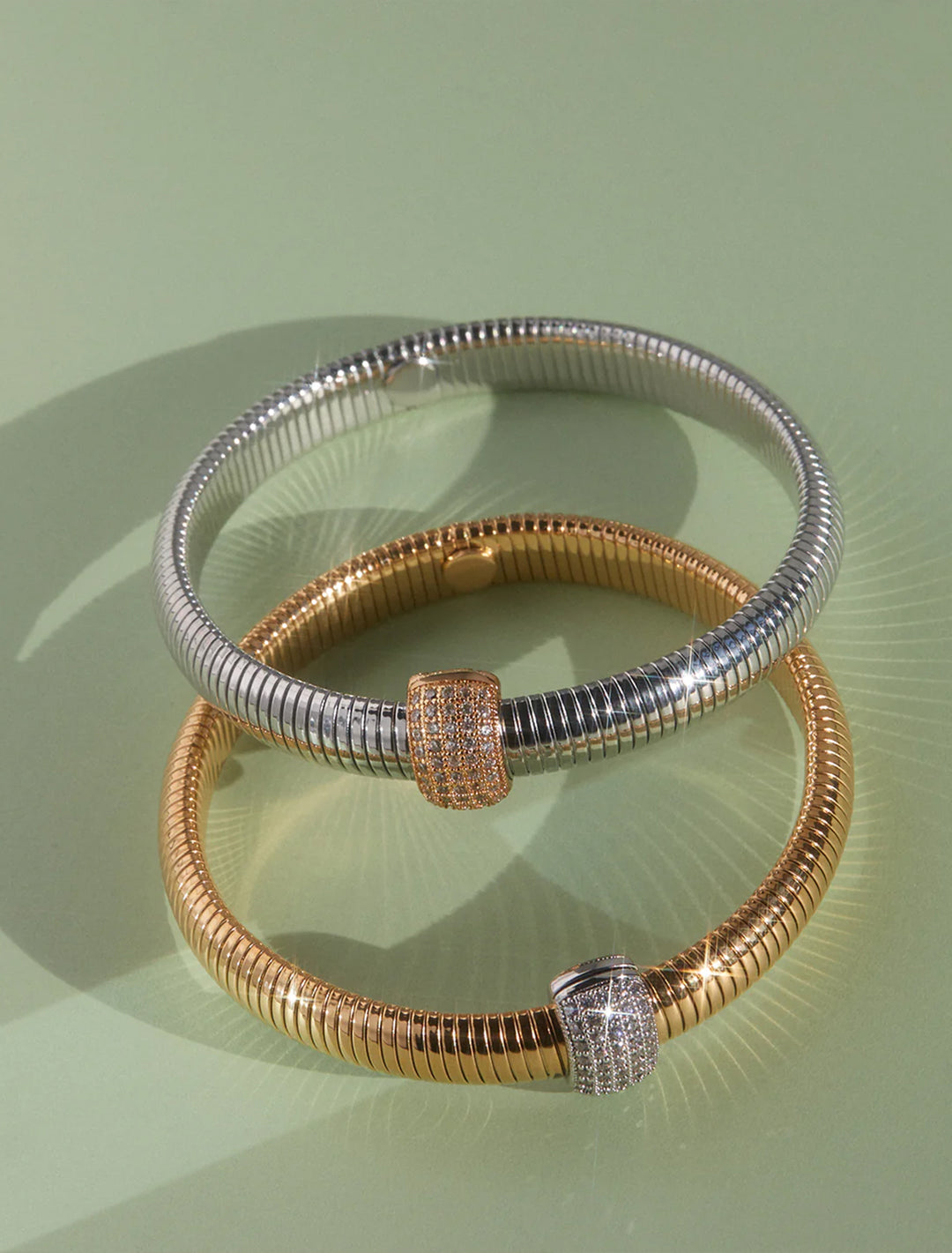 pave dome snake chain bracelet in silver