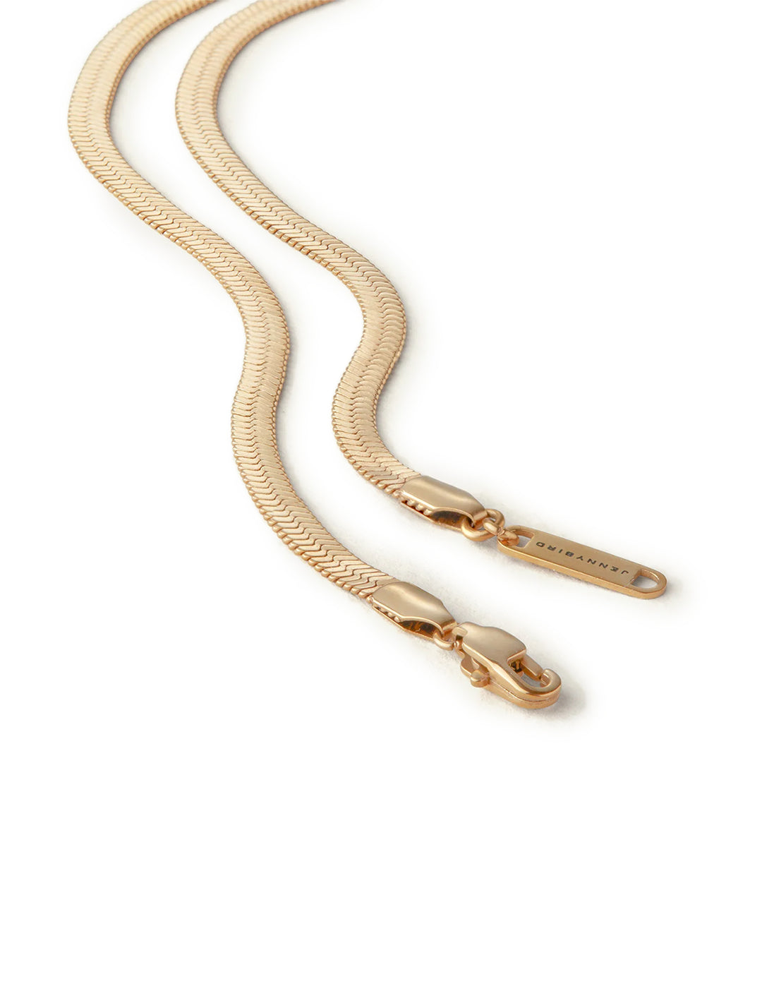 Close-up view of Jenny Bird's zeina chain necklace in gold.