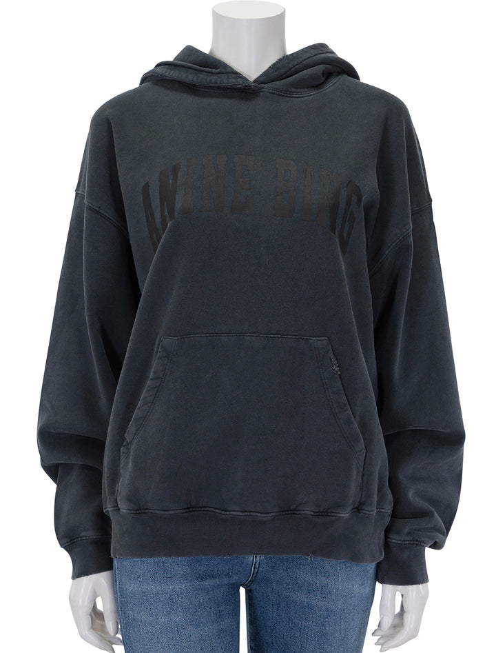 Front view of Anine Bing's harvey sweatshirt in dark washed black.