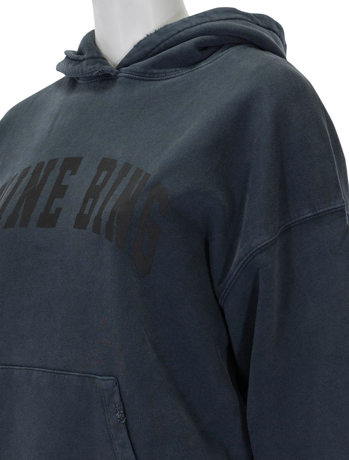 Close-up view of Anine Bing's harvey sweatshirt in dark washed black.