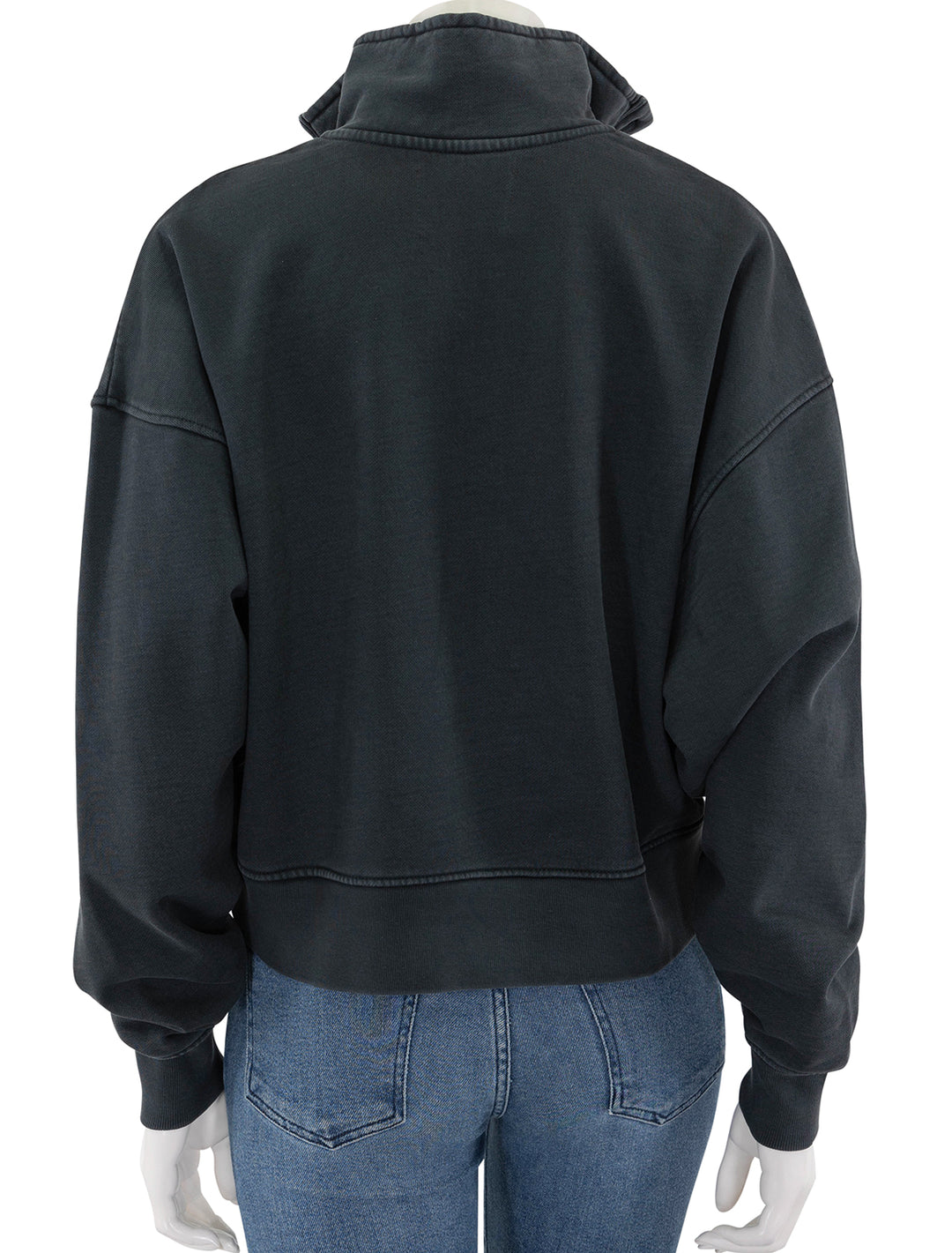 back view of mirelle funnel neck in charcoal