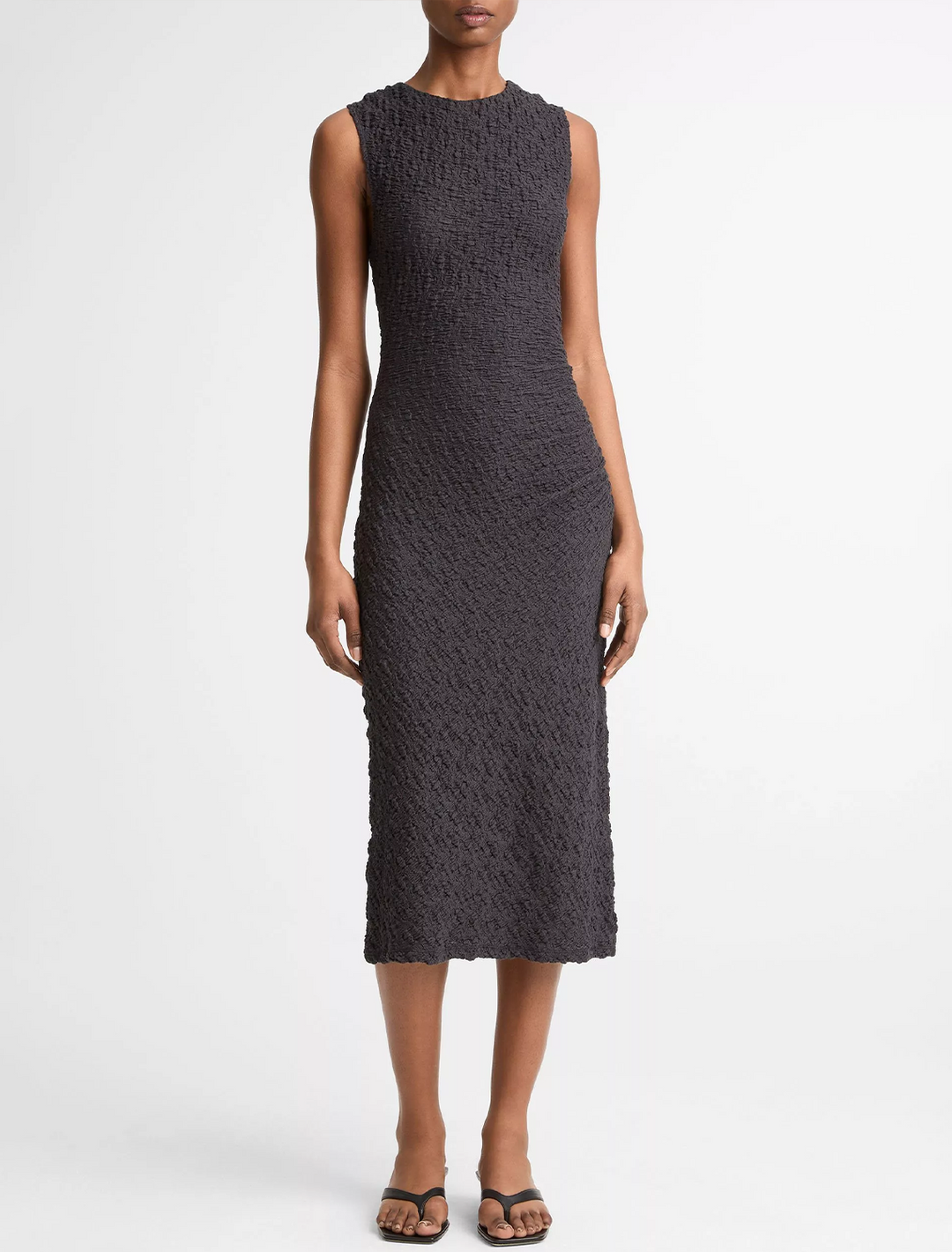 sleeveless side drape dress in ink