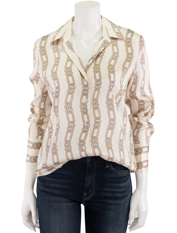 ledger blouse in ivory gold link print