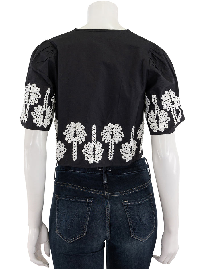 pari top in black and ivory palm trees