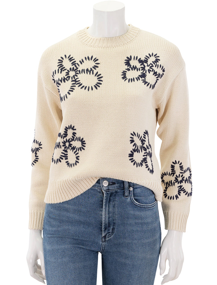 zoey sweater with stitched daisies