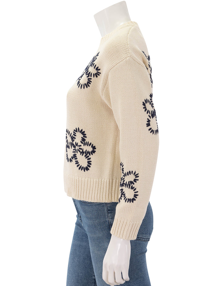 zoey sweater with stitched daisies