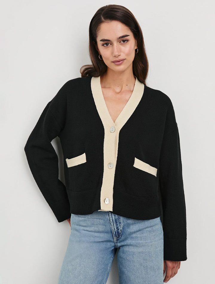 geneva cardigan in black and ivory