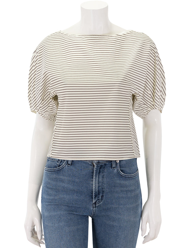 didi top in ivory and dark oak micro stripe