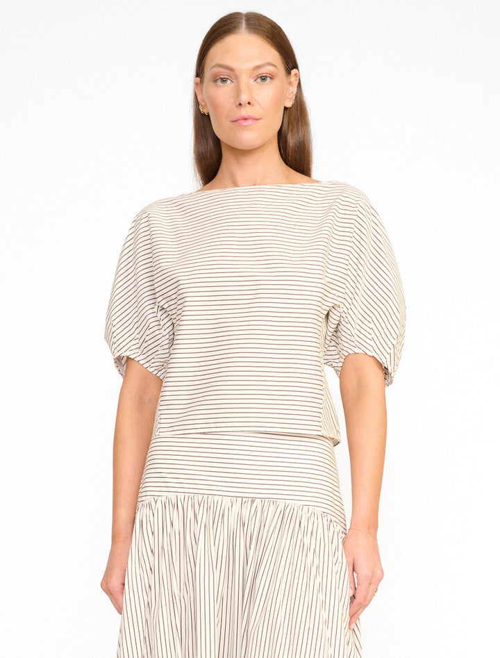 didi top in ivory and dark oak micro stripe