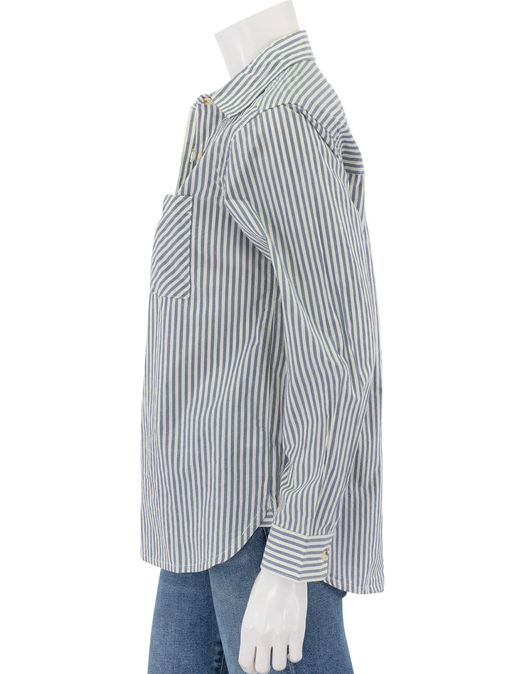 side view of cali poplin shirt in midnight stripe