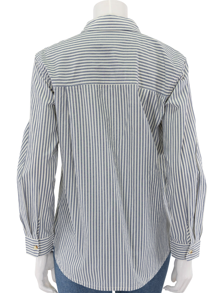 back view of cali poplin shirt in midnight stripe