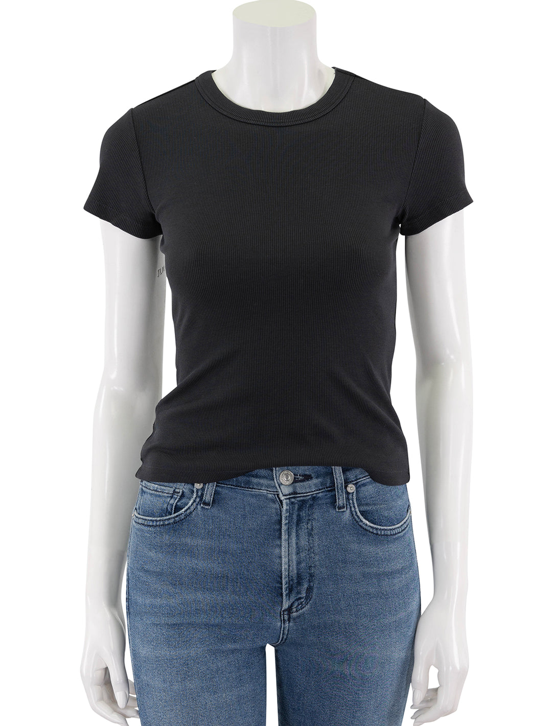 front view of lexi rib sun in crew tee in faded black