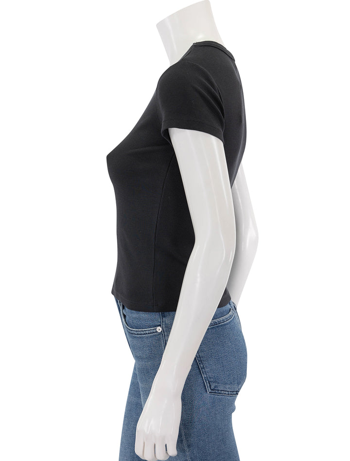 side view of lexi rib sun in crew tee in faded black