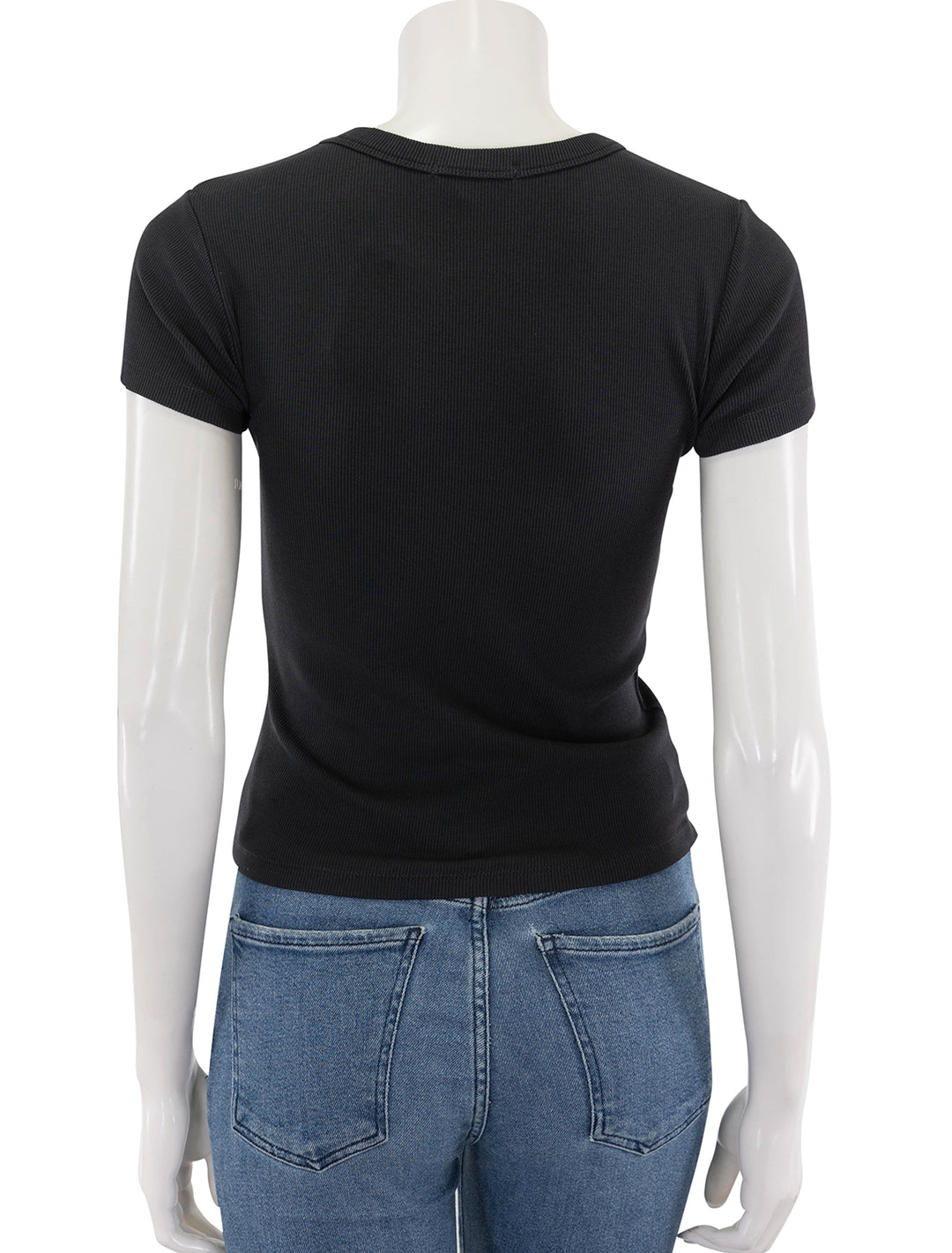 back view of lexi rib sun in crew tee in faded black