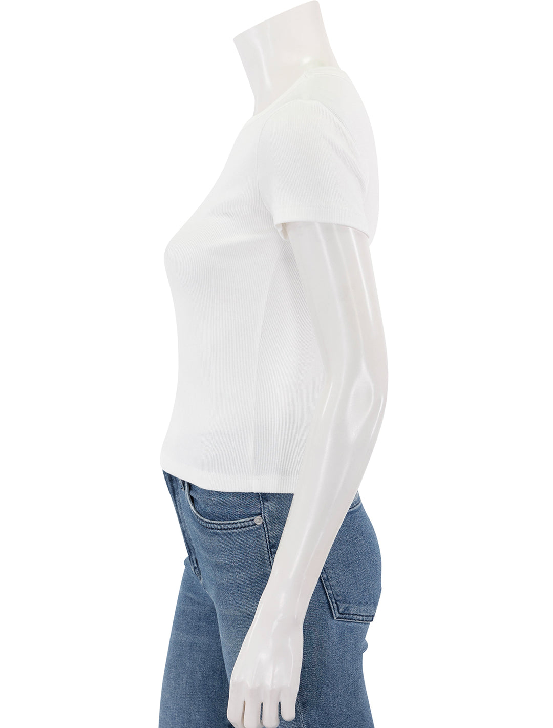 side view of lexi rib sun-in crew tee in antique whte