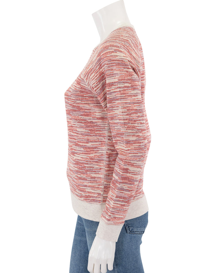 side view of reversible raglan sweatshirt in rose space dye