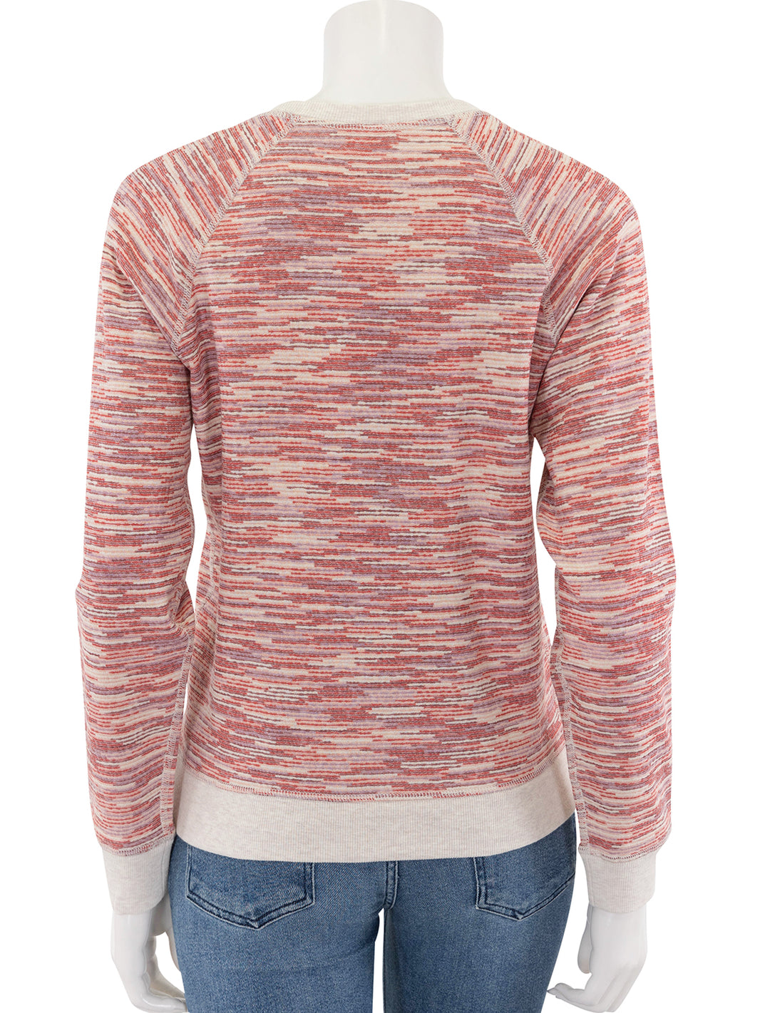 back view of reversible raglan sweatshirt in rose space dye